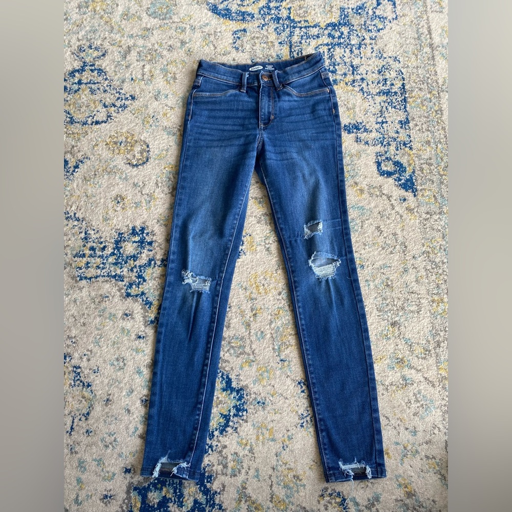 Old Navy Dark Blue Distressed Skinny Jeans